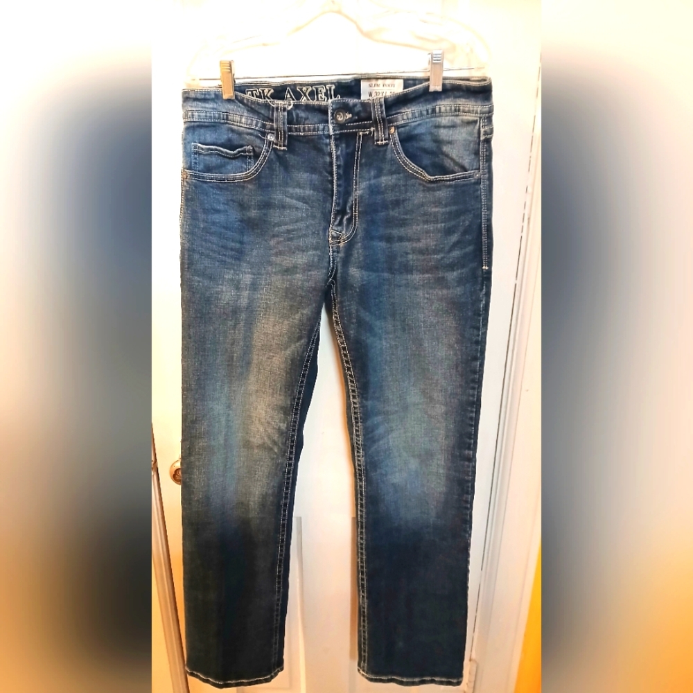 Men's TK AXEL Slim Boot Cut Blue Denim Jeans Size 32"W X 32"L
